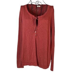 Emory Park long sleeve coral top with tie neck size S